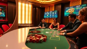 Players enjoying poker at the luxurious S88VIP casino, surrounded by colorful chips and a roulette wheel.