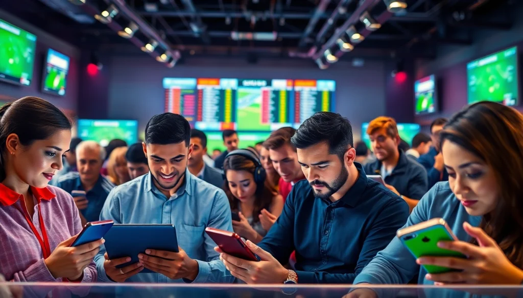 Judi bandar bola dengan suasana yang penuh semangat dan perangkat digital modern.