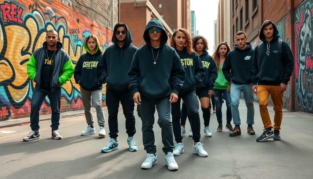 Streetwear style inspiration featuring diverse individuals in trendy urban outfits.