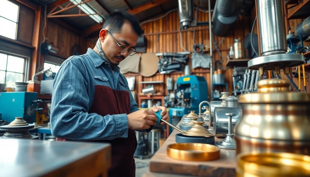 Metal polishing Malaysia workshop showcasing skilled artisans restoring shine to various metals.