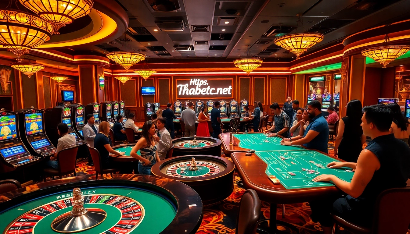 Exciting gambling action at https://thabetc.net/, showcasing vibrant casino tables and enthusiastic players.