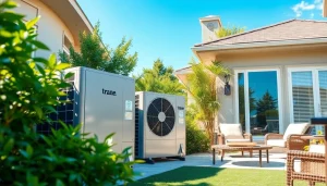 Install trane heat pumps in a modern home setting, showcasing outdoor efficiency.