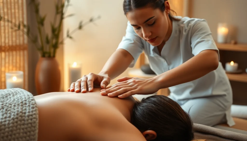 마사지 받는 고객에게 집중하고 있는 전문가의 모습