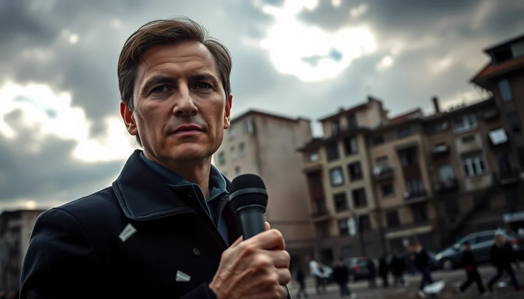 Живий репортаж про події на https://sumytoday.in.ua, журналіст з мікрофоном в епіцентрі конфлікту.