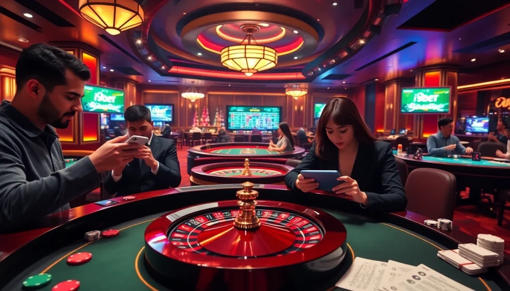 Experience the thrill of i9bet with vibrant casino visuals featuring roulette and poker games.