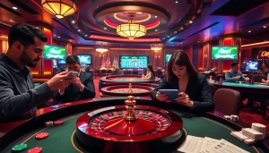Experience the thrill of i9bet with vibrant casino visuals featuring roulette and poker games.