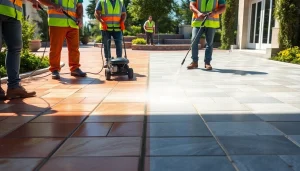 Učinkovito čiščenje tlakovcev z profesionalno ekipo, ki odstranjuje umazanijo in alge.