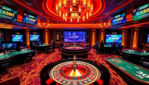Experience thrilling gambling at xx88, featuring elegant tables, chips, and a roulette wheel.