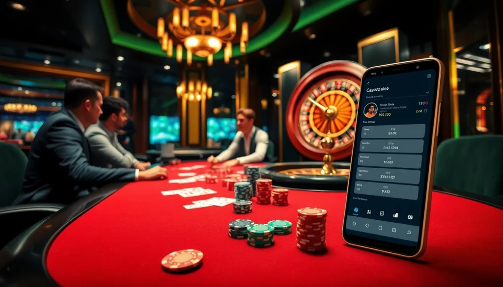 S8 betting excitement with engaged poker players and an elegant casino backdrop.