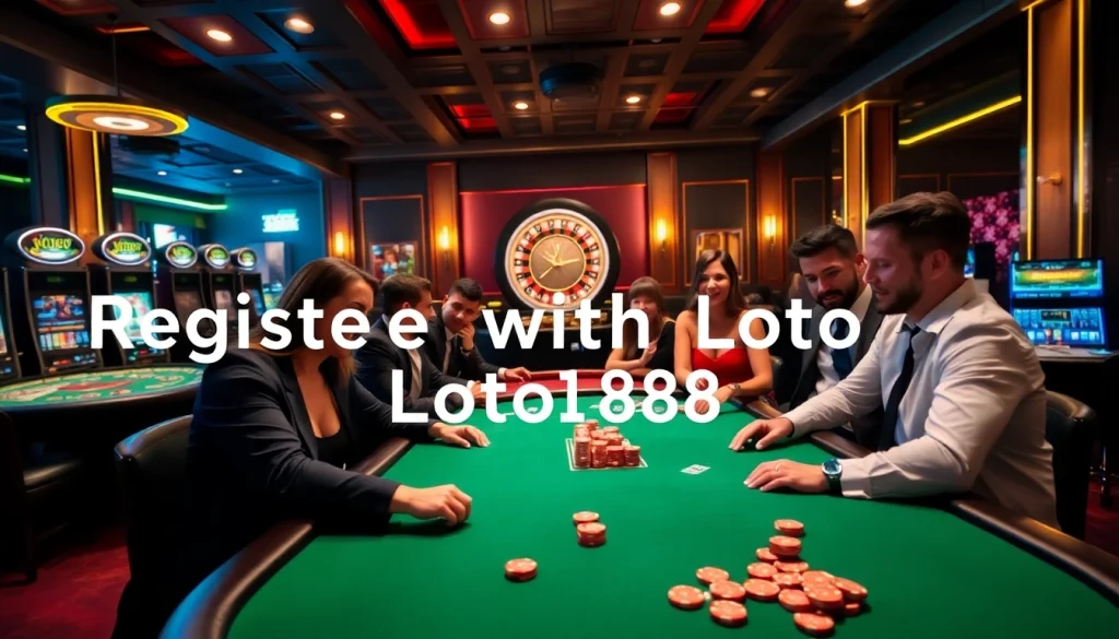 Register with Loto188 while enjoying an exciting casino experience at a vibrant poker table.
