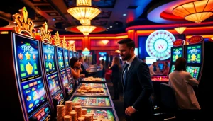 Celebrate wins at a toto slot machine in a luxurious casino atmosphere filled with excitement.