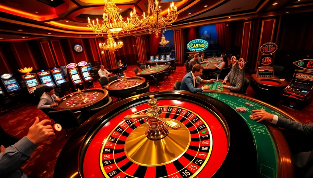 Experience the thrill of gambling at https://topclub.space/ with engaging players at a roulette table in a luxurious casino.