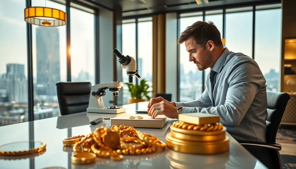 Goldankauf Hannover bei einem Fachmann, der sorgfältig Goldschmuck bewertet.