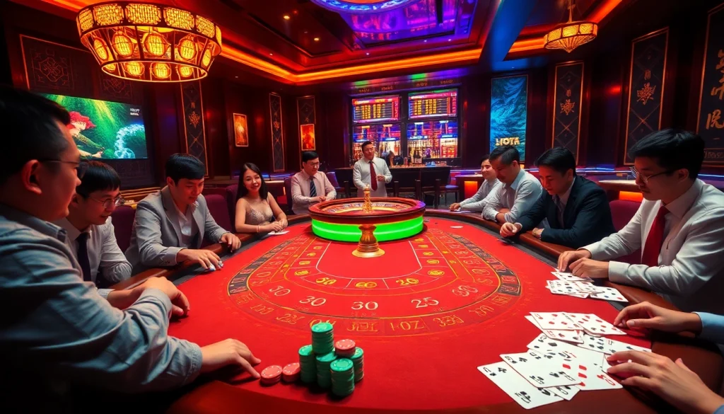Tài xỉu go88 game table showcasing vibrant chips and players in excitement.