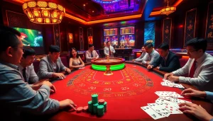 Tài xỉu go88 game table showcasing vibrant chips and players in excitement.