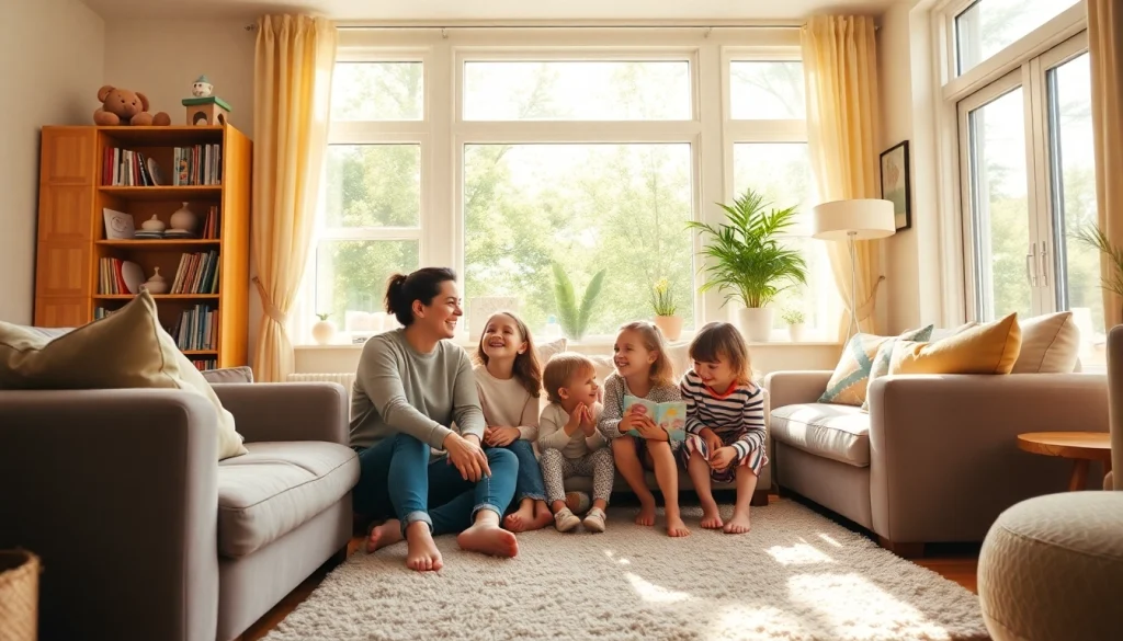 Experience parenting joy with https://giveaways4mom.com in a warm family living room setting.