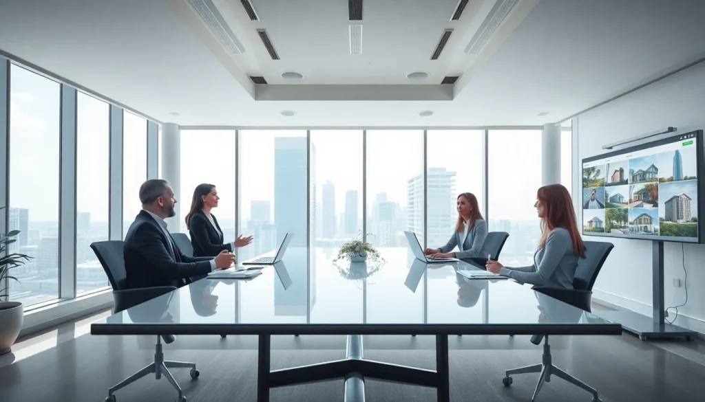 Engaging real estate consultation in a professional office that highlights teamwork.