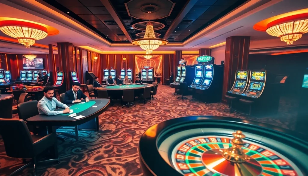 Players enjoying a thrilling gaming experience at Hi88 casino with vibrant slot machines.