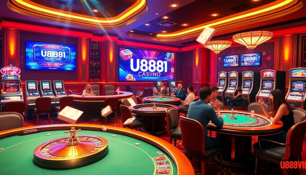 U888VIP online gaming scene with vibrant tables, exciting gameplay, and luxury atmosphere.