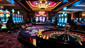 Engaging players at Vmax game table in a luxurious casino environment.
