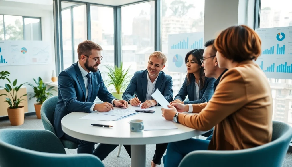 SMSF accountant advising clients in a modern office setting with investment strategies.