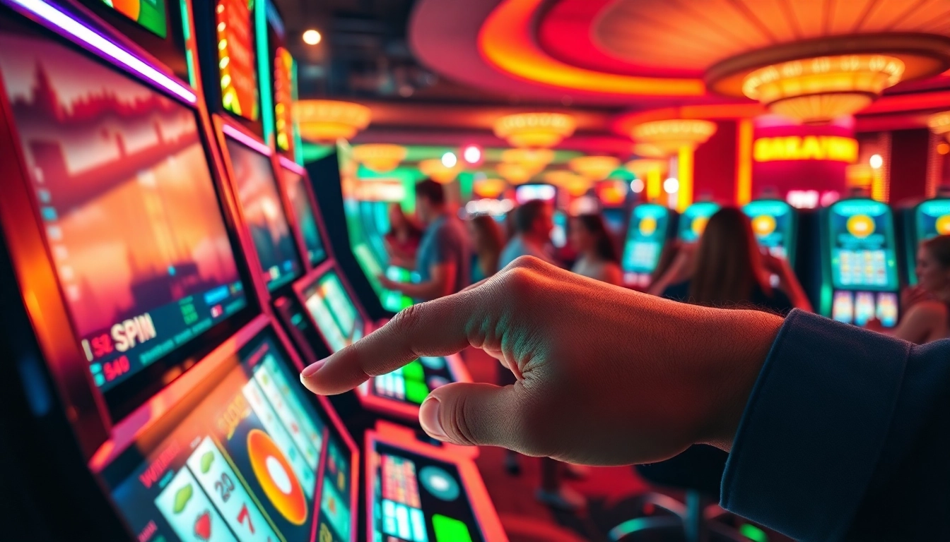 Menggambarkan momen seru bermain petanitoto dengan pemain mesin slot yang bersemangat.