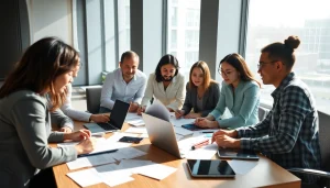 Engage in Customized Proposal Writing with a professional team discussing ideas at a modern workspace.