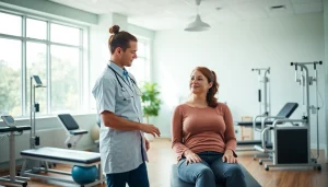 Engaging north side edmonton physiotherapy session with a professional therapist assisting a patient.
