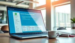 Streamlined interface of https://whatalker.com showcasing WhatsApp Business CRM features in a modern office setting.