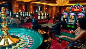 Players engaging in thrilling games at https://Ok365.ru.com/, showcasing excitement and luxury in a vibrant casino setting.