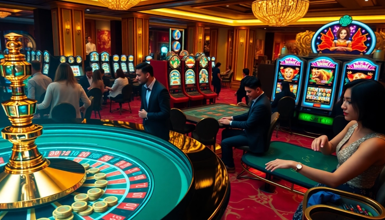 Players engaging in thrilling games at https://Ok365.ru.com/, showcasing excitement and luxury in a vibrant casino setting.