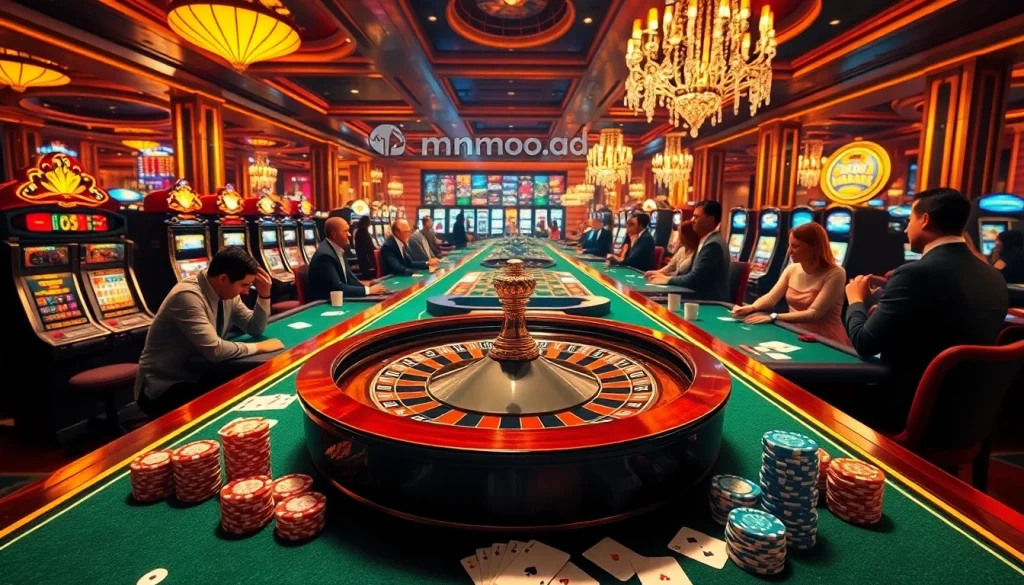 Experience excitement at mmoo.ad's casino with vibrant gaming tables and lively players.