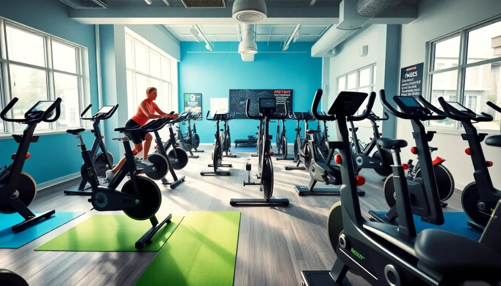 Modern gym showcasing a variety of exercise bikes by leading manufacturers.