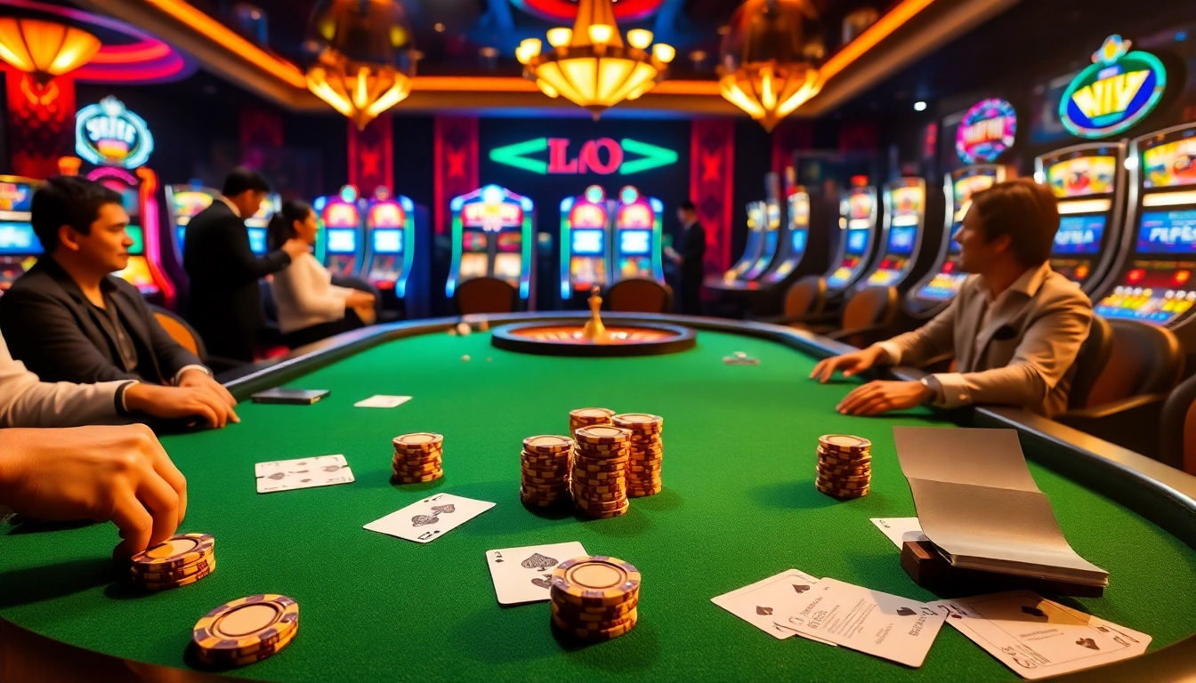 Experience high-stakes gaming at https://nk88.us.com/ with thrilling poker action amid lavish casino decor.