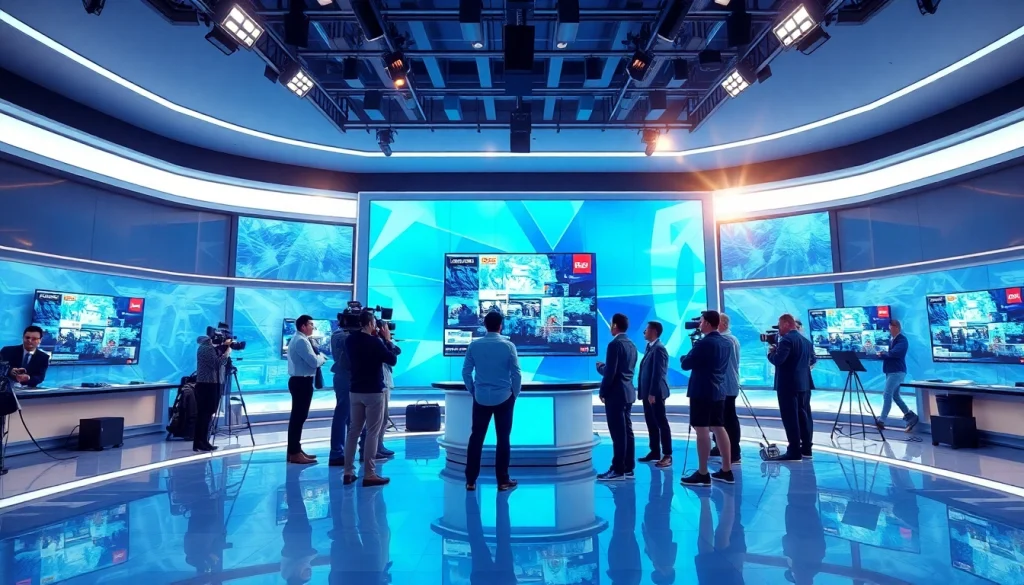 Engaging news team broadcasting updates from https://news-parade.com.ua with multiple screens.