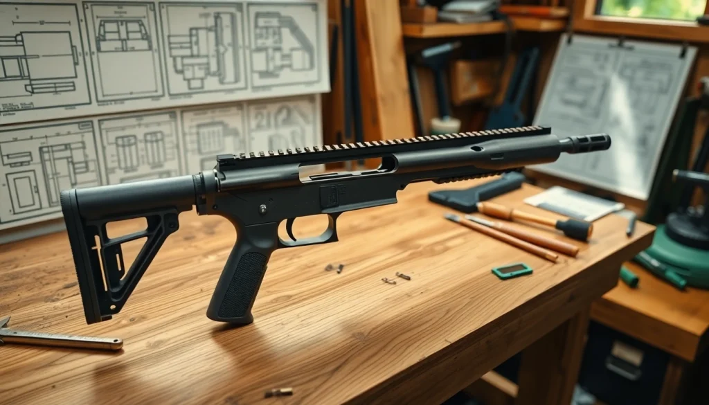 Showcasing a polymer 80 frame with tools in a well-lit workshop environment.