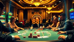 Players engaged in high-stakes poker action at 88i casino, showcasing excitement and luxury.