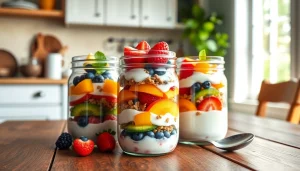 Explore delicious mason jar breakfasts at https://masonjarbreakfast.com with vibrant ingredients and a rustic setting.