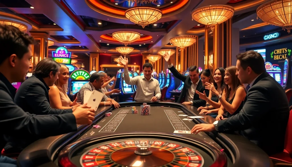 Exciting gambling scene featuring S8-themed tables and players enjoying casino games.