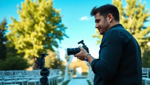 Calgary videographer capturing a wedding scene amidst nature's beauty.