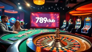 Players enjoying poker at a luxury casino table, embodying the thrill of 789club gambling.