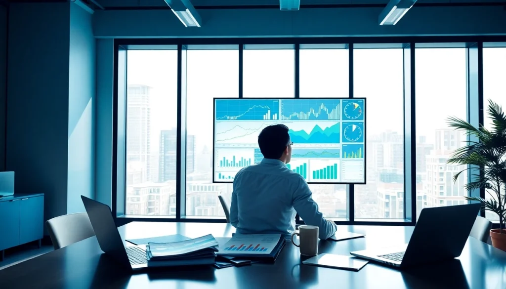 Analyze financial trends with https://m.check-rates.com in a modern workspace filled with data.