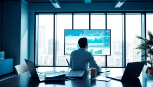 Analyze financial trends with https://m.check-rates.com in a modern workspace filled with data.