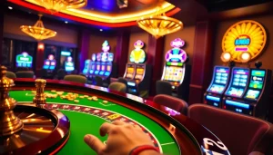 Engaging casino scene with NK88 branding on a roulette table, showcasing vibrant chips and lights.