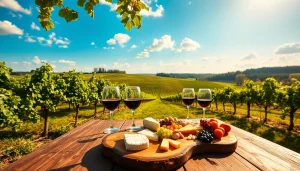 Enjoy a stunning view of clarksburg wineries with lush vineyards and a charcuterie board.