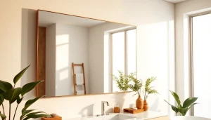 Reflecting the beauty of an elegant bathroom mirror above a modern vanity.