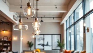 Showcasing elegant lighting solutions in a modern interior with warm ambiance.