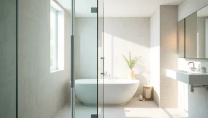 Explore a beautifully designed bathroom featuring elegant showers with modern glass and tile.