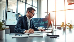 Analyze data trends with das 142 in a modern office setting.