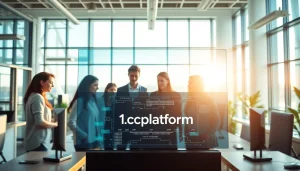 Collaborative team using the innovative 1cplatform in a bright office setting.